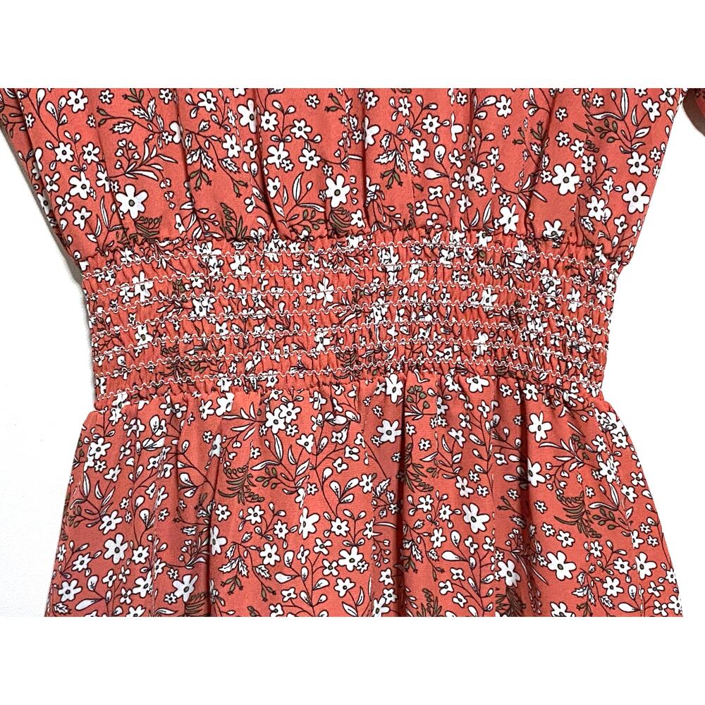 Max Studio Floral Prairie V Neck Dress S Ruffle Sleeves Cottage Smocked Belt Bow - Picture 3 of 9